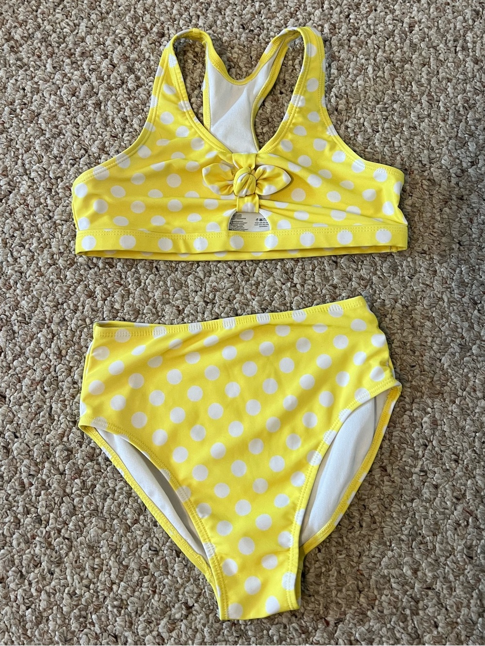 George Girls Yellow White Polka Dot Two Piece Bikini Swimsuit Size LG (10-12)